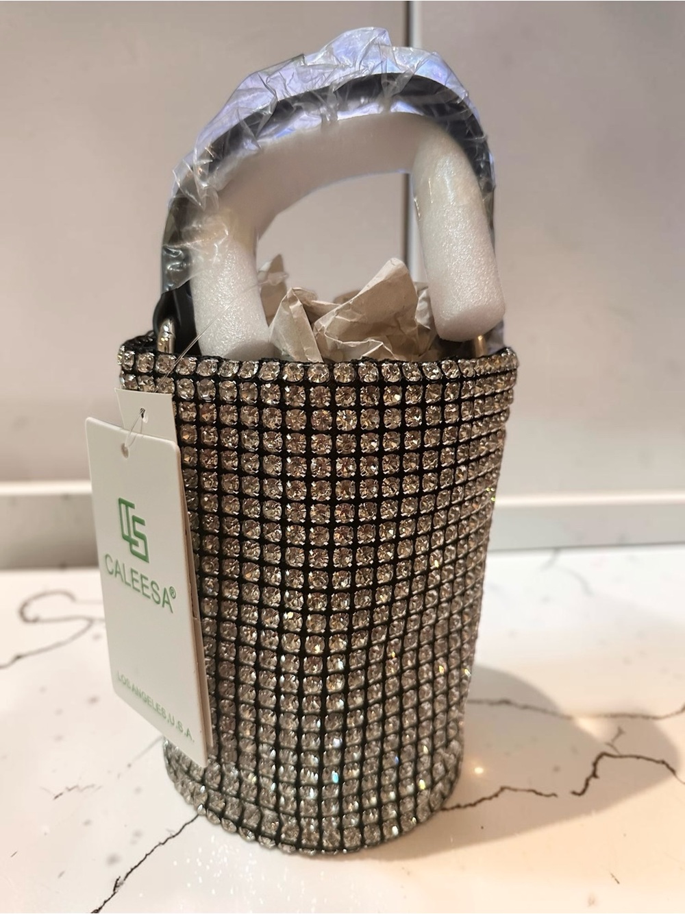 Caleesa Silver Rhinestone Mini Bucket Evening Bag - Picture 4 of 10